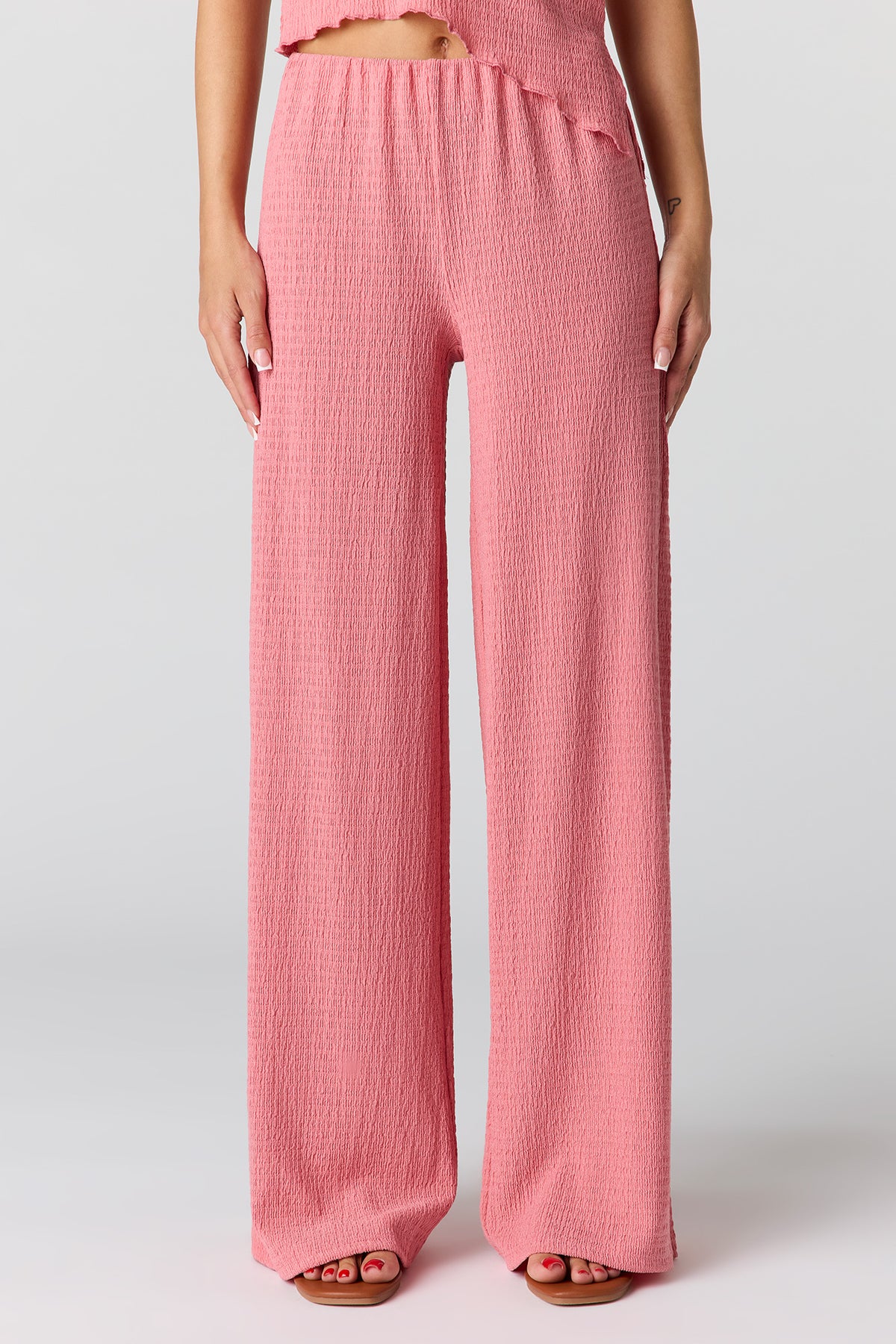 Alt View 2. Textured Wide Leg Pant - Coral