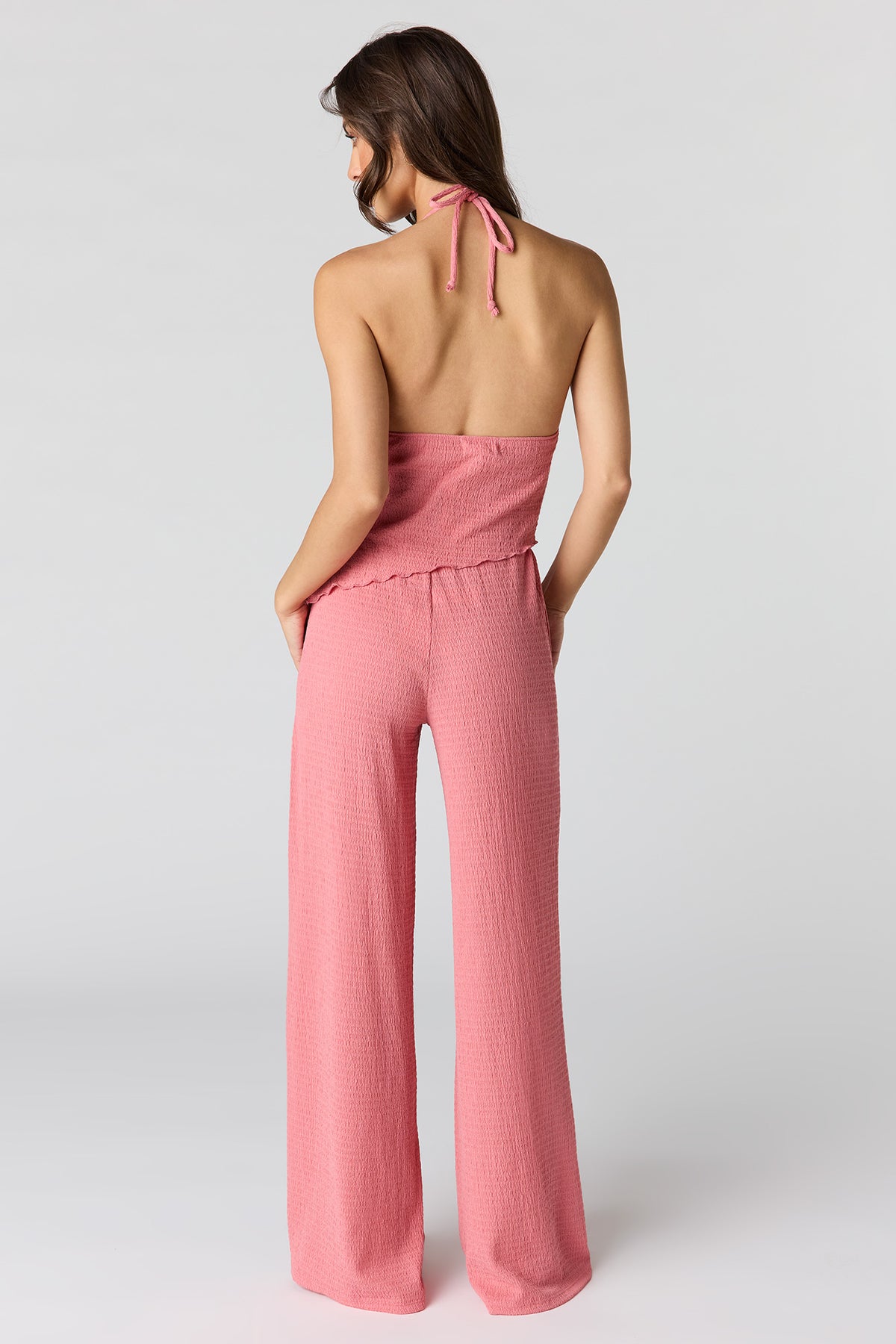 Alt View 3. Textured Wide Leg Pant - Coral