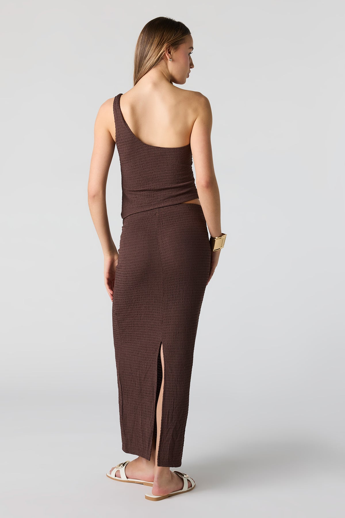 Alt View 3. Textured Maxi Skirt - Brown
