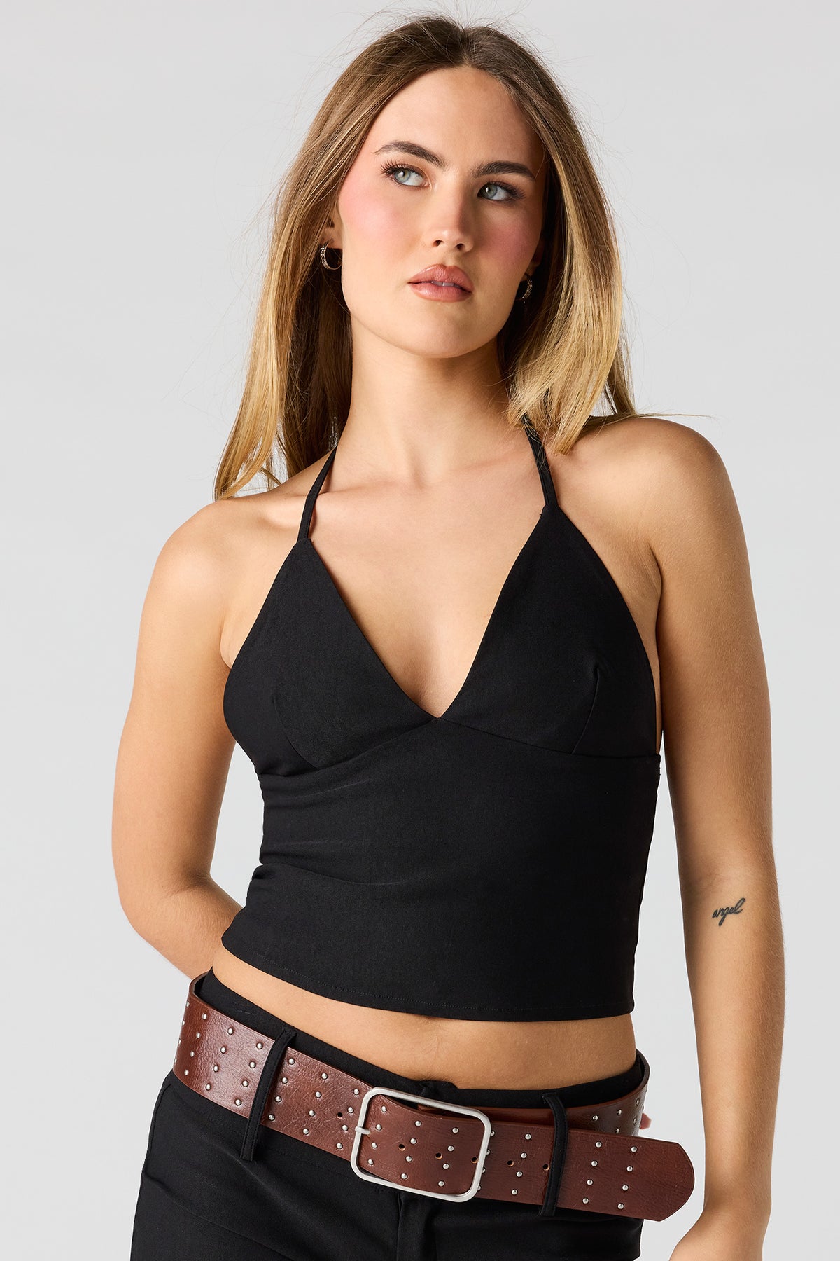 V-Neck Halter Top - Black