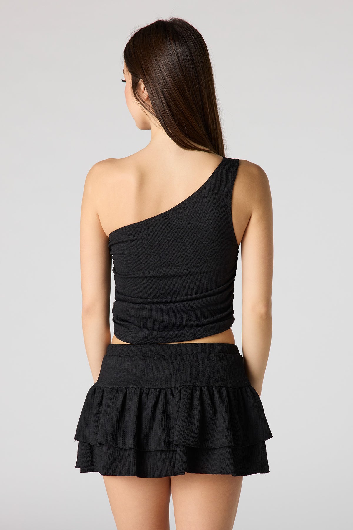 Alt View 2. Textured One Shoulder Top - Black