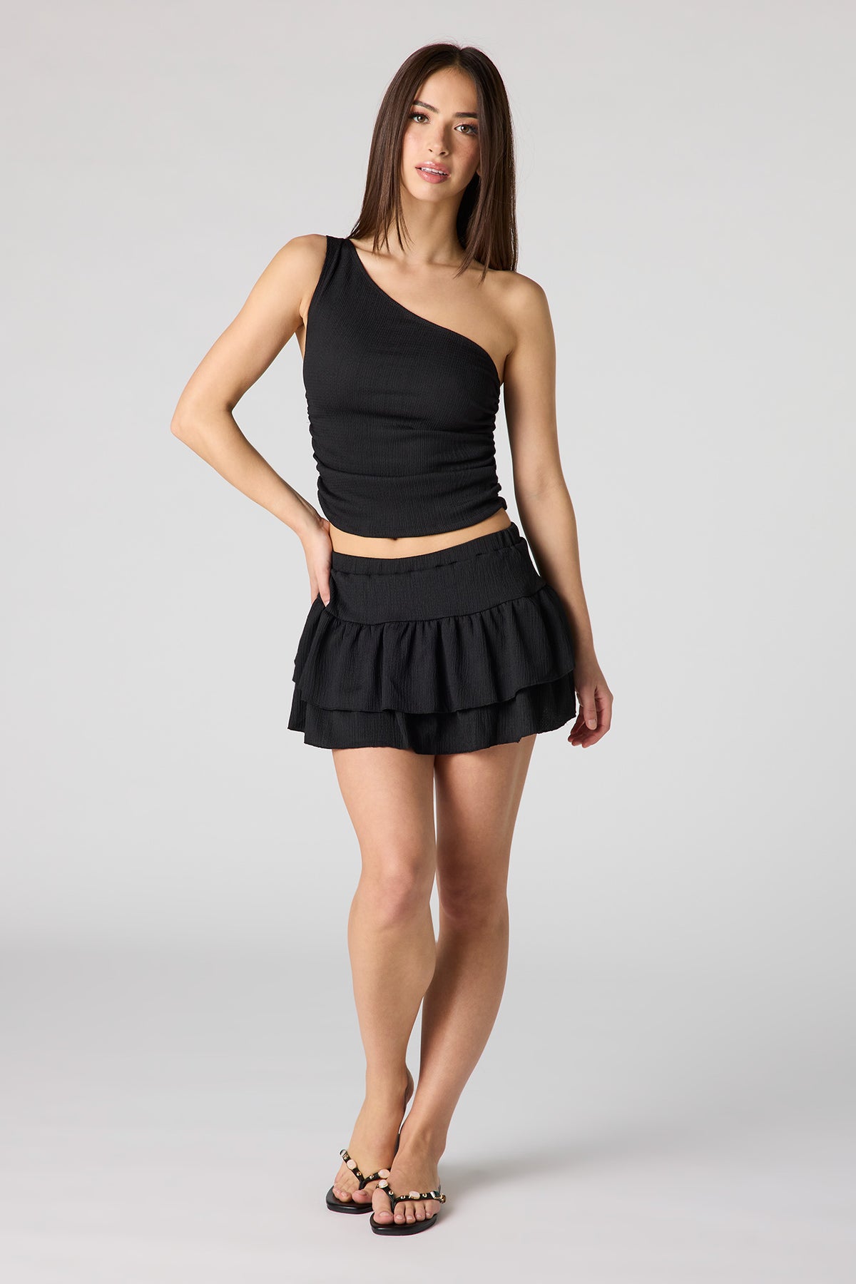 Alt View 3. Textured One Shoulder Top - Black
