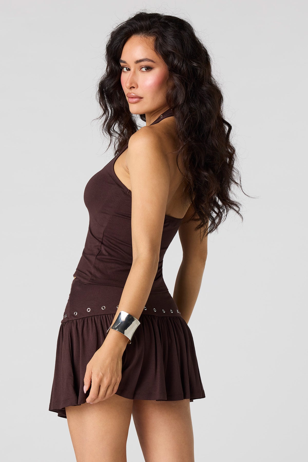 Alt View 5. Eyelet Mini Skort - Brown
