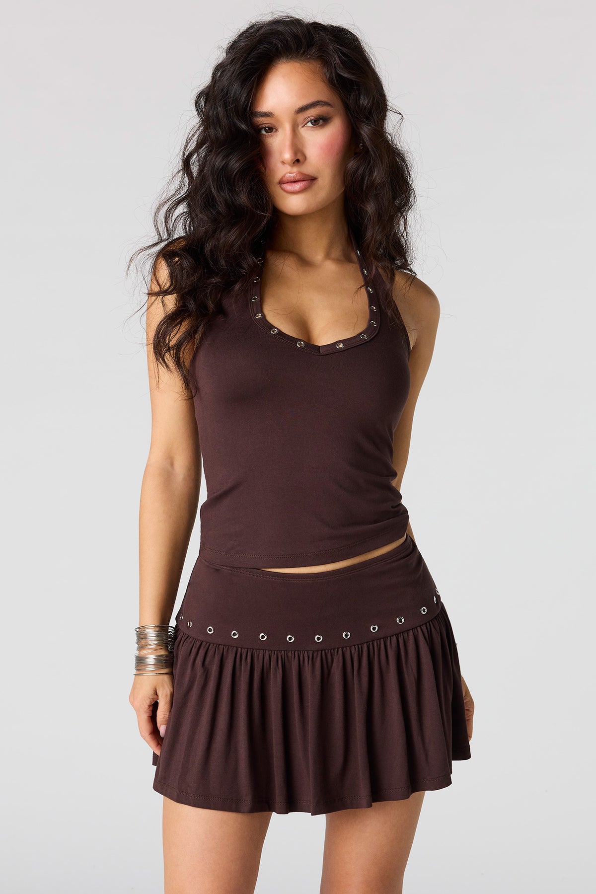 Alt View 4. Eyelet Mini Skort - Brown