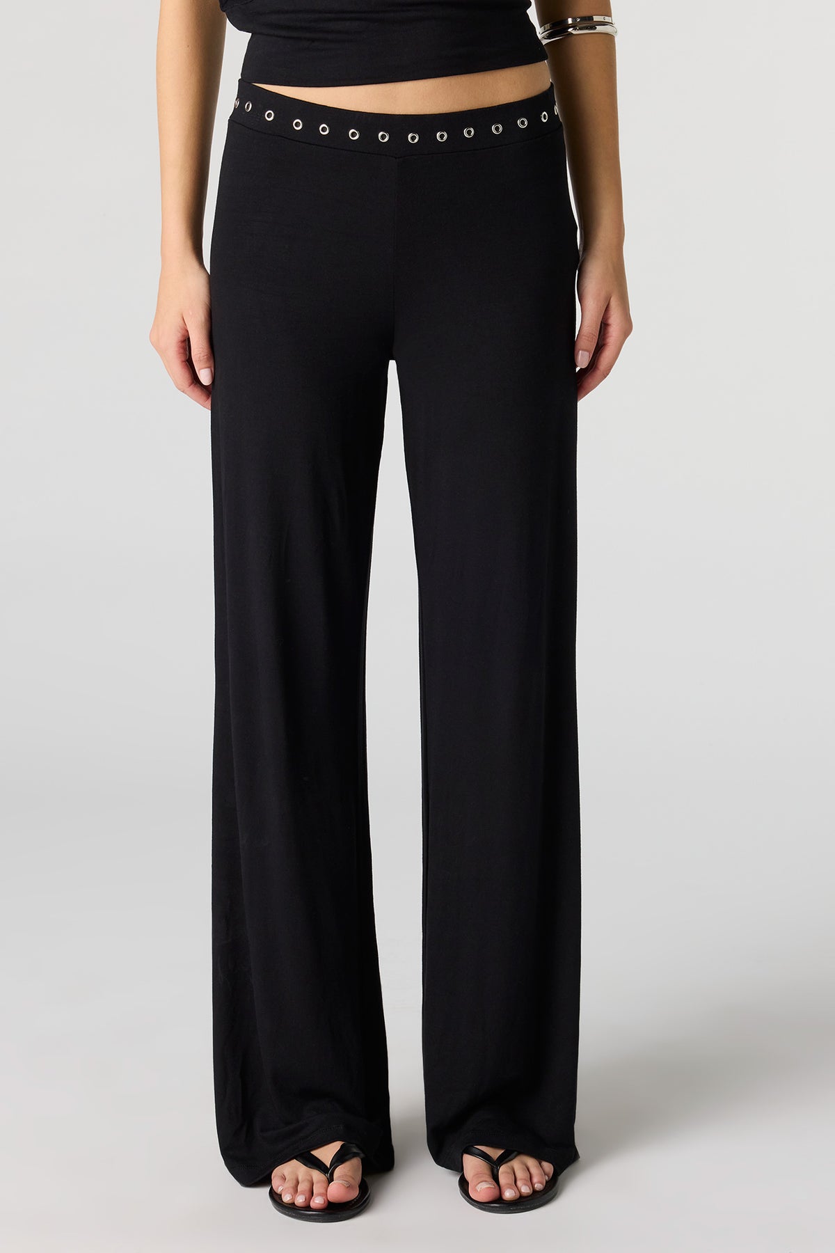 Alt View 2. Eyelet Wide Leg Pant - Black