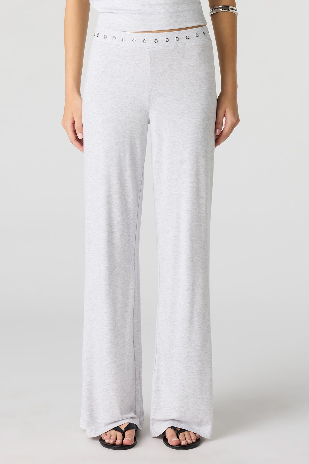 Alt View 2. Eyelet Wide Leg Pant - Heather Grey