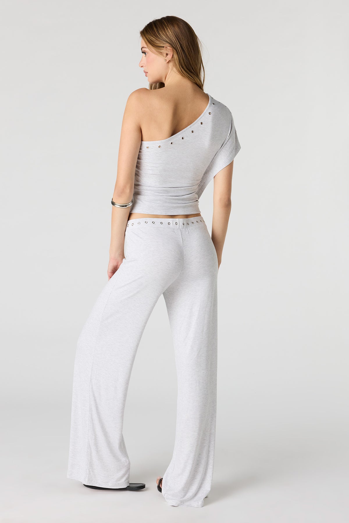 Alt View 3. Eyelet Wide Leg Pant - Heather Grey