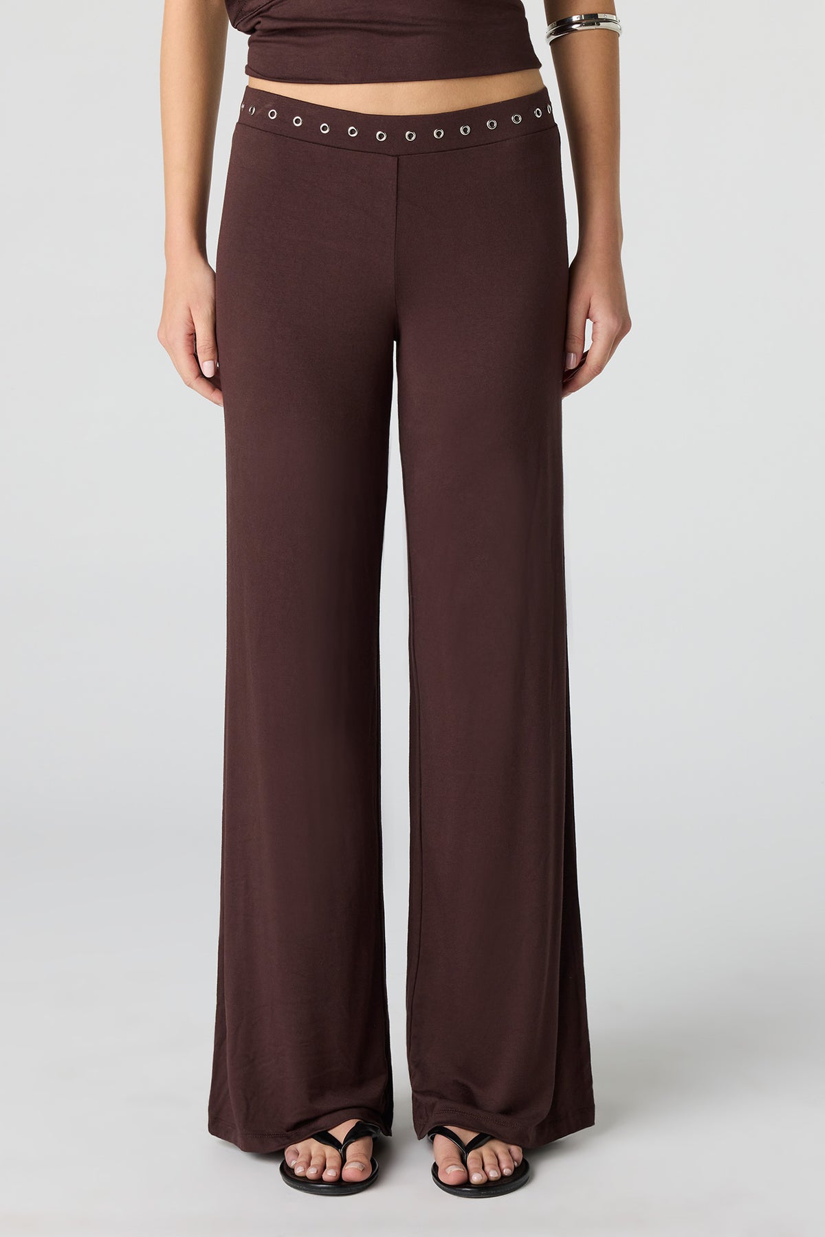 Alt View 2. Eyelet Wide Leg Pant - Brown