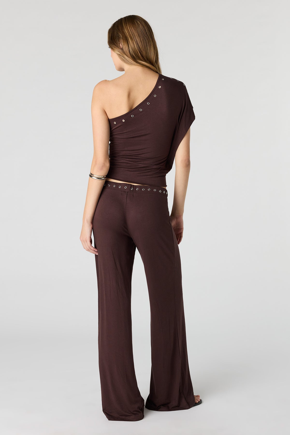 Alt View 3. Eyelet Wide Leg Pant - Brown