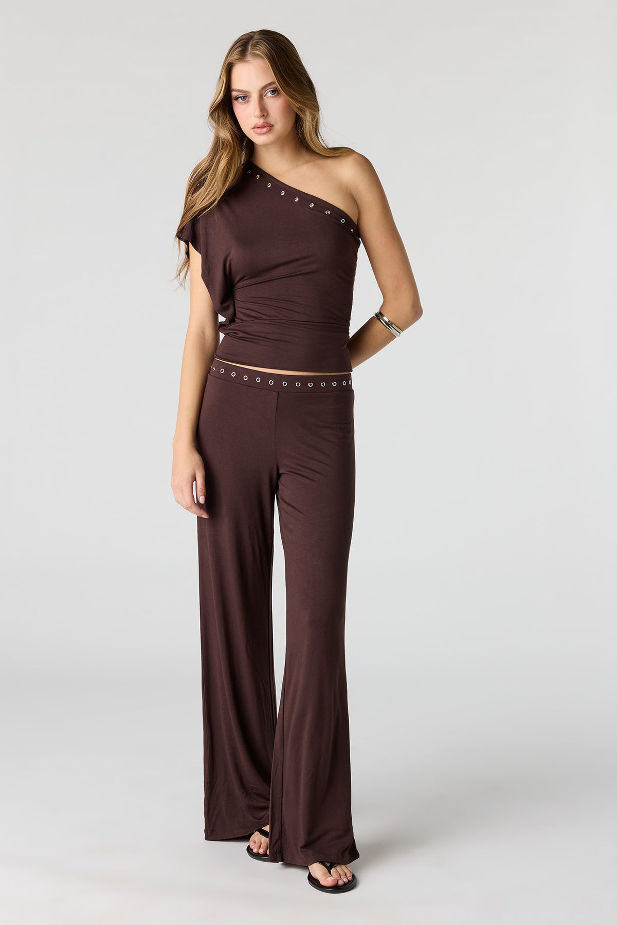 Alt View 4. Eyelet Wide Leg Pant - Brown