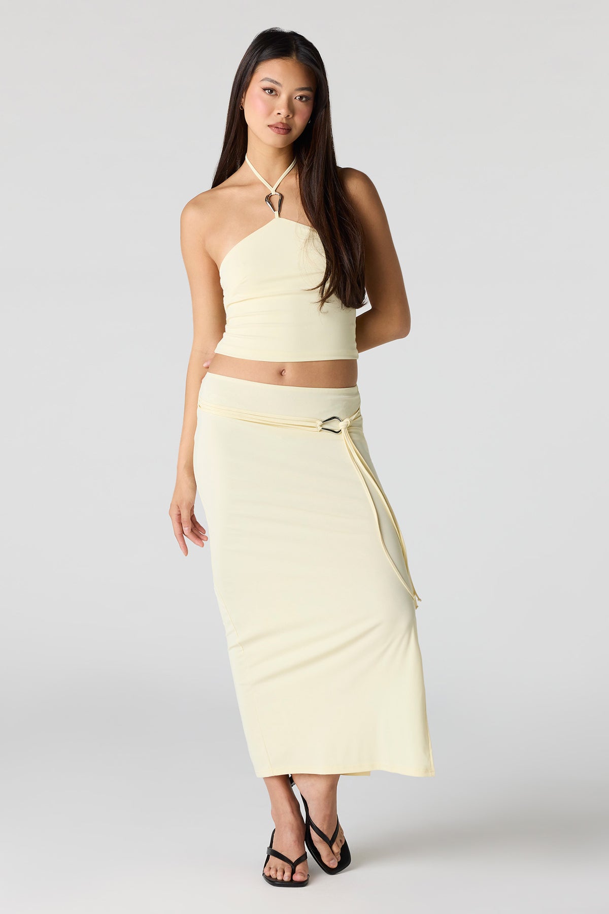 Alt View 3. Knit Halter Top - Yellow