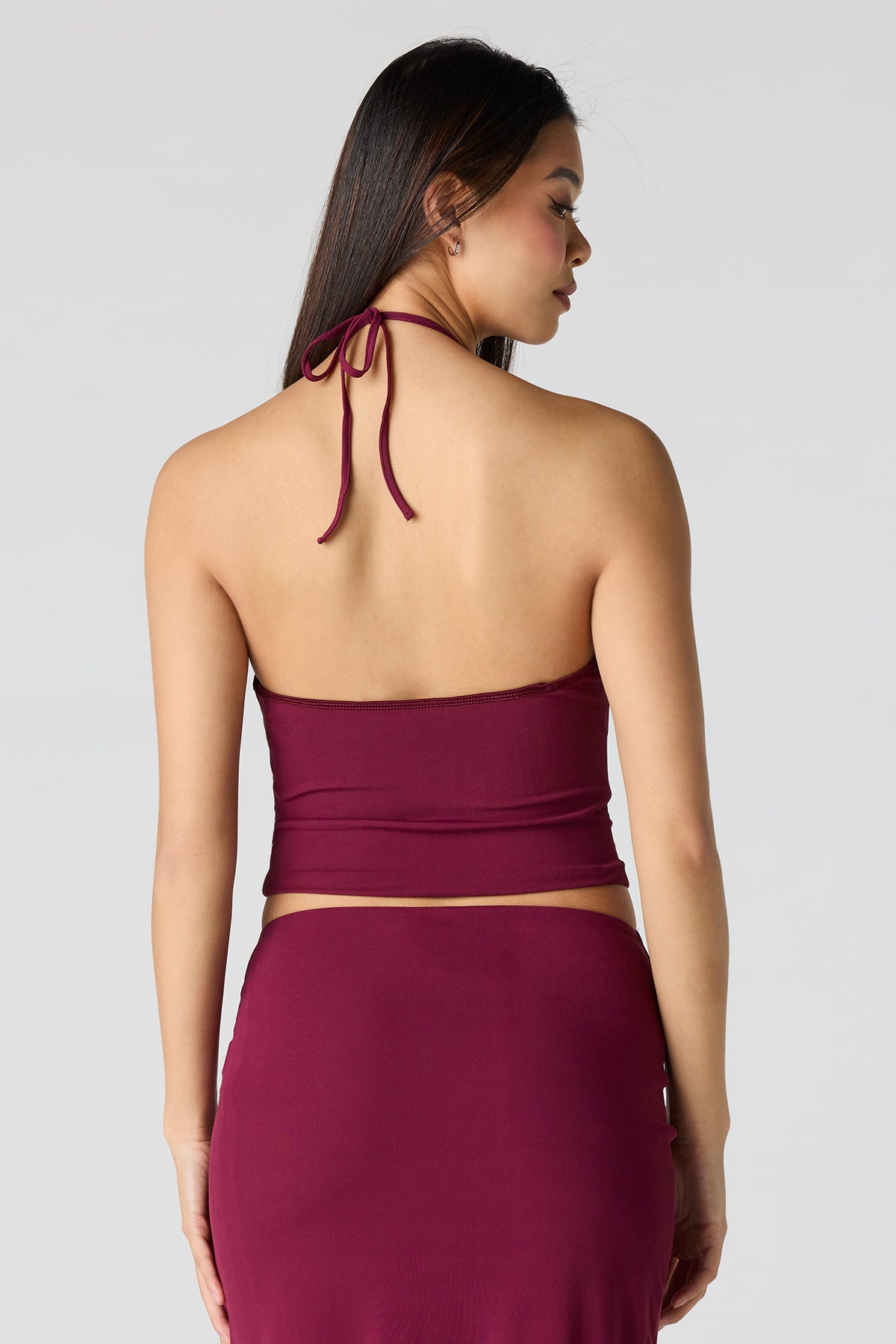 Alt View 2. Knit Halter Top - Burgundy