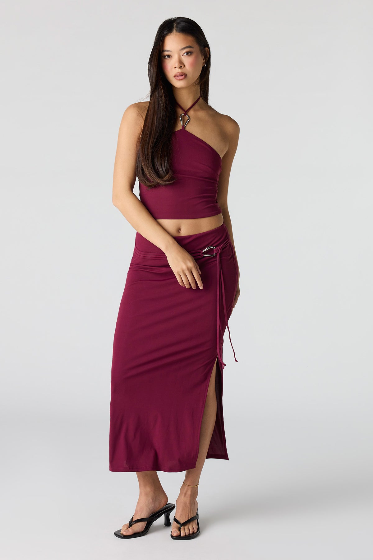 Alt View 3. Knit Halter Top - Burgundy