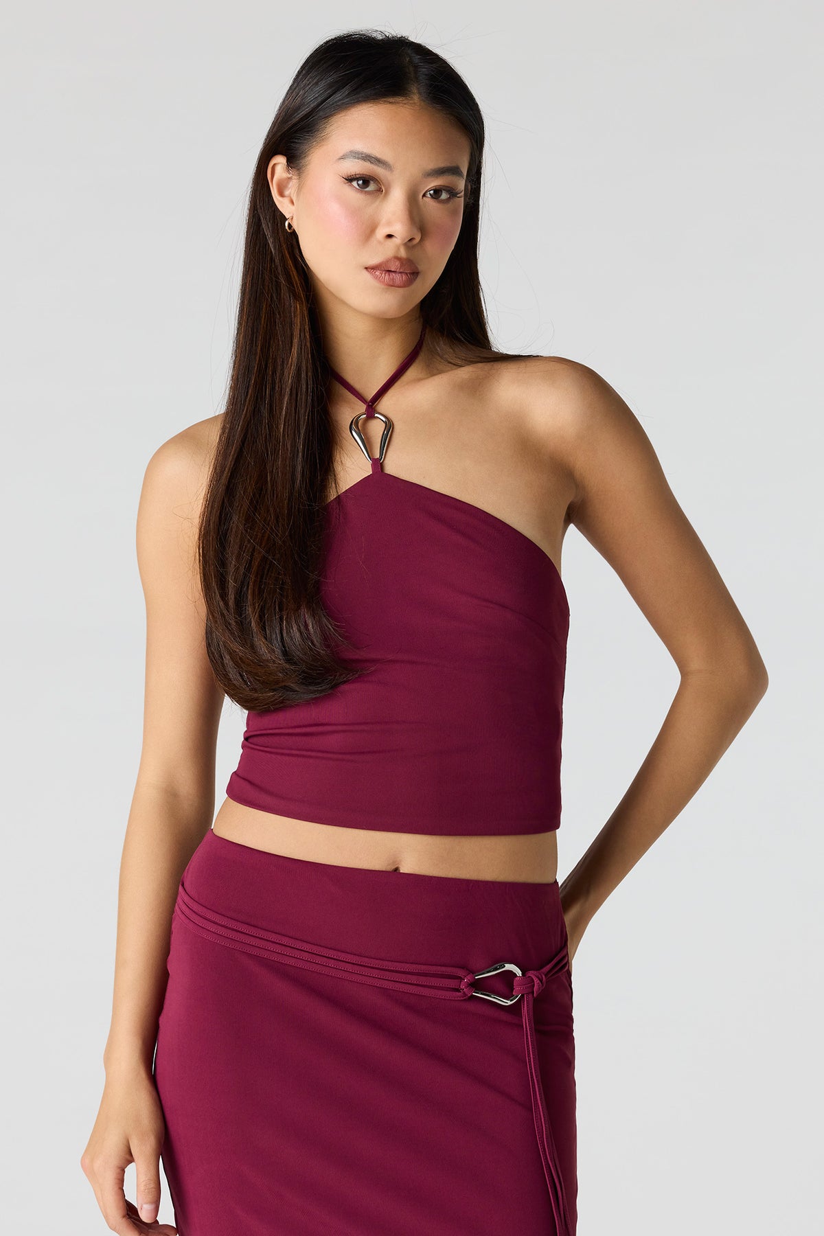 Alt View 4. Knit Halter Top - Burgundy