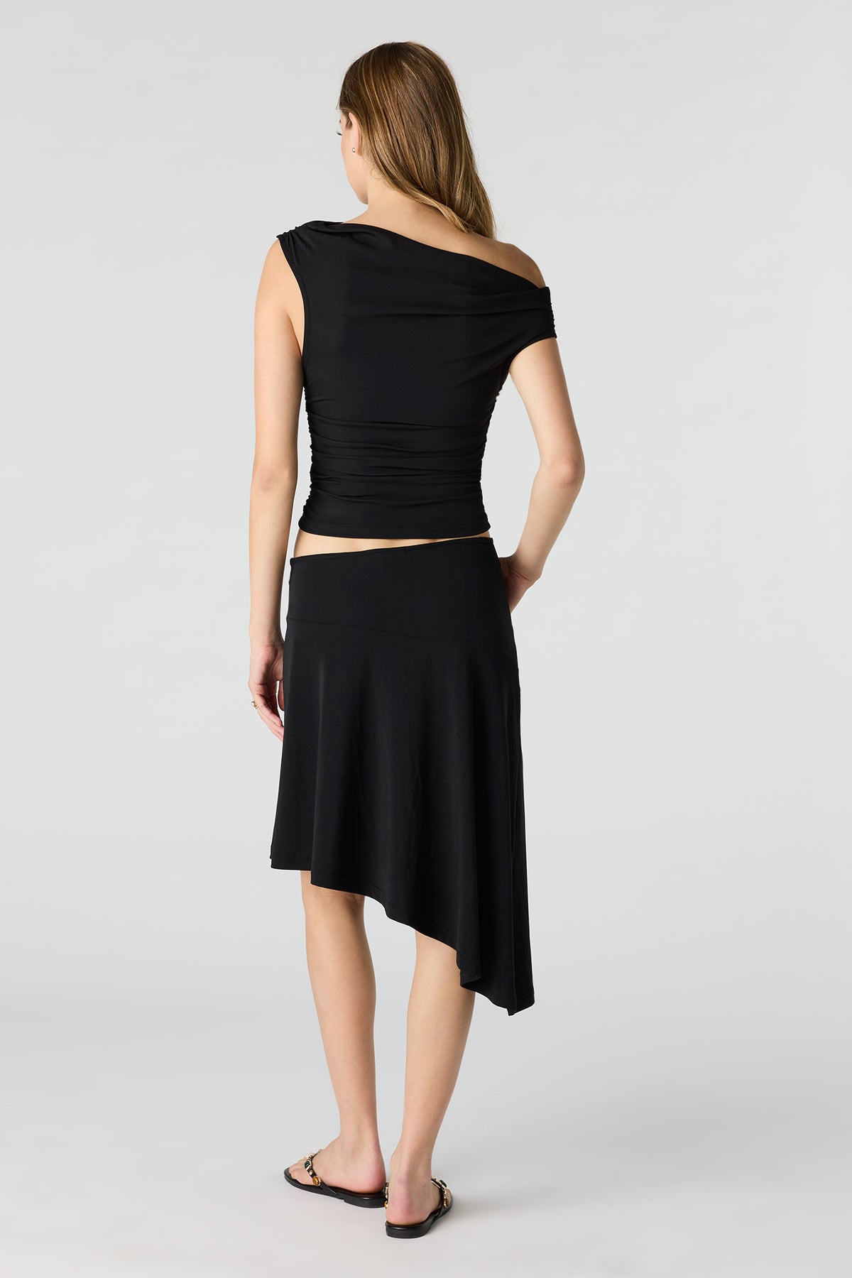 Alt View 3. Asymmetrical Midi Skirt - Black