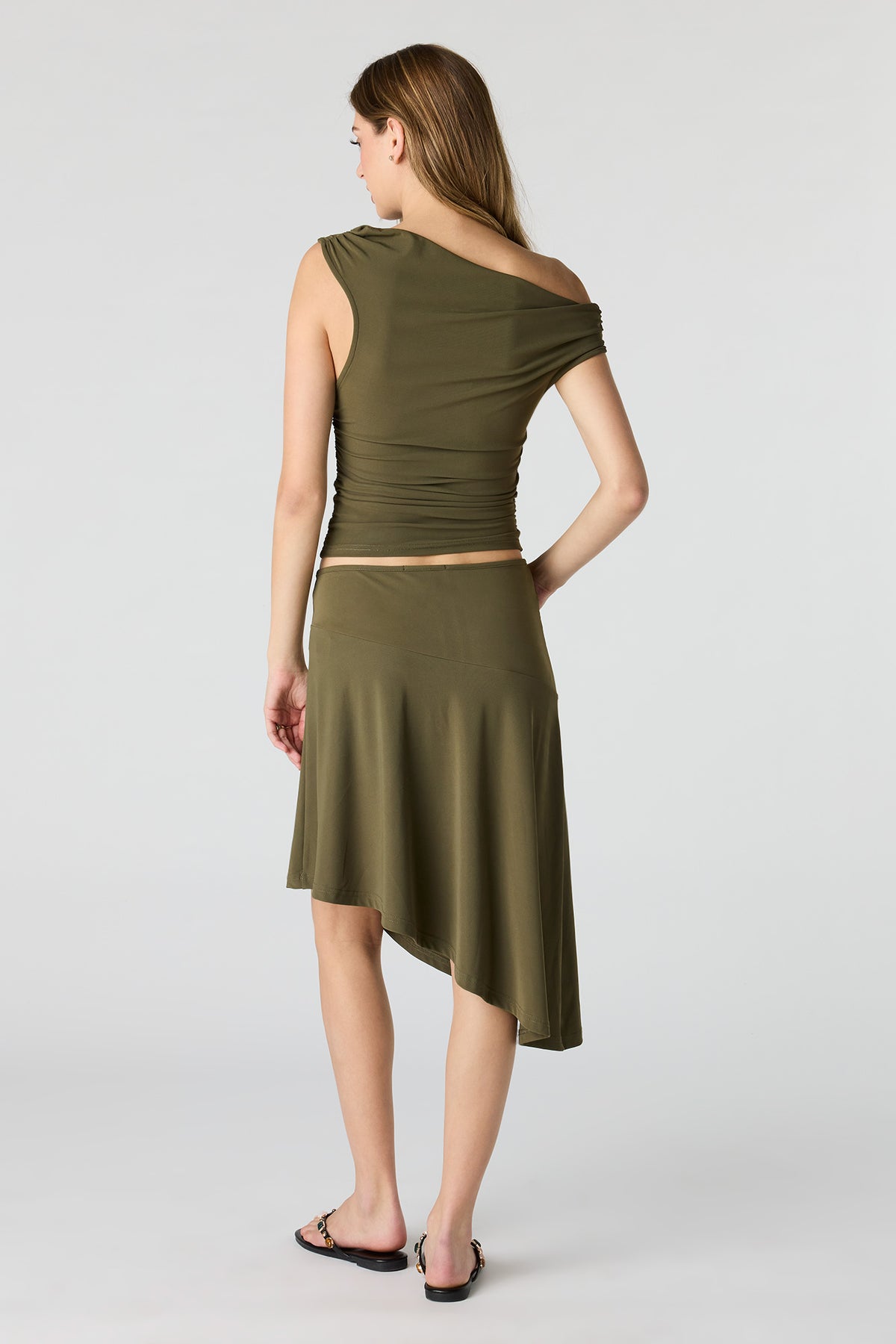 Alt View 2. Asymmetrical Midi Skirt - Dark Green