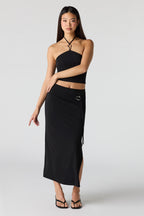 Knit Belted Midi Skirt