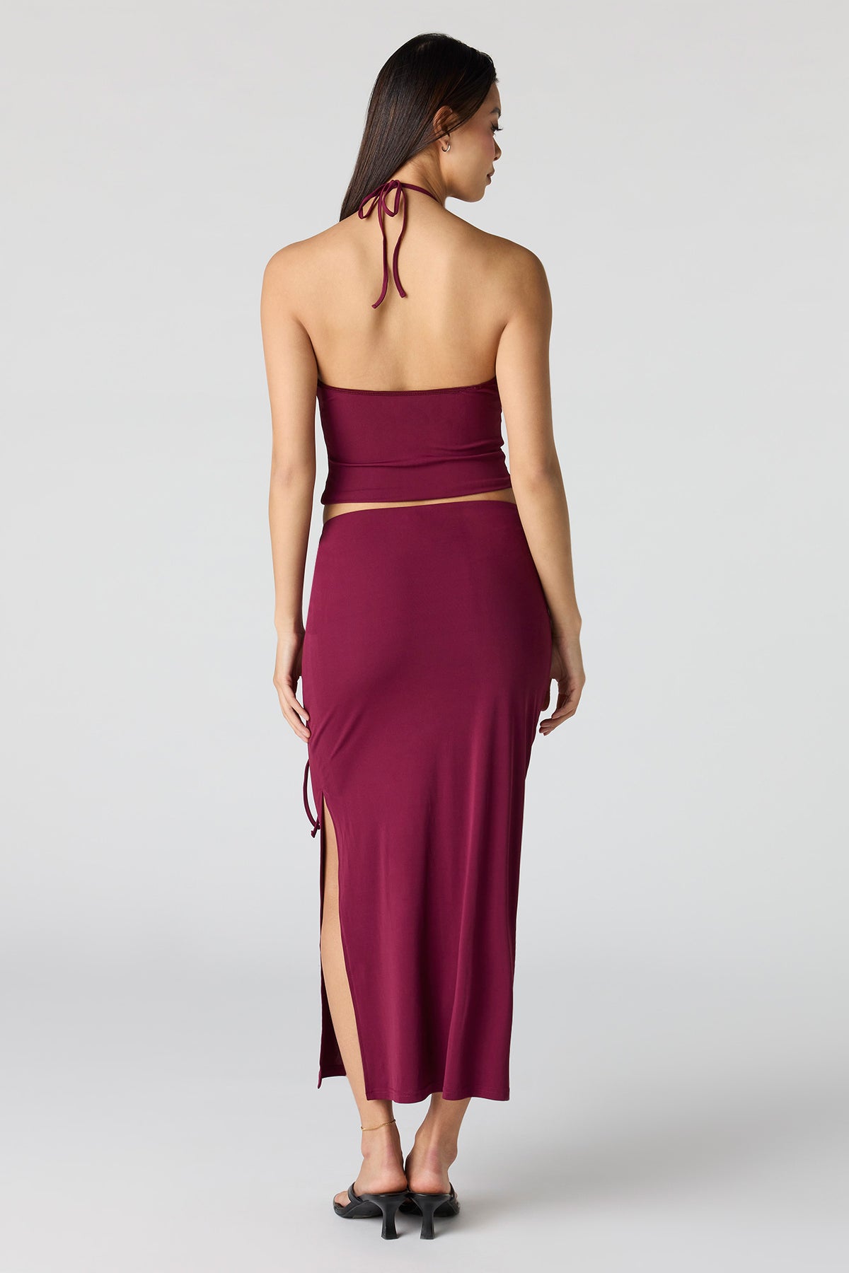Alt View 2. Knit Belted Midi Skirt - Burgundy