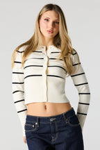 Cardigan boutonné en tricot rayé
