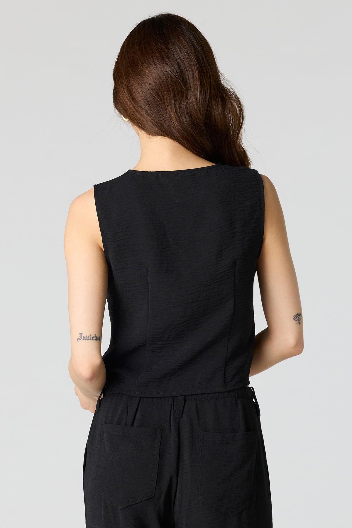 Alt View 2. Flowy Button-Up Vest - Black
