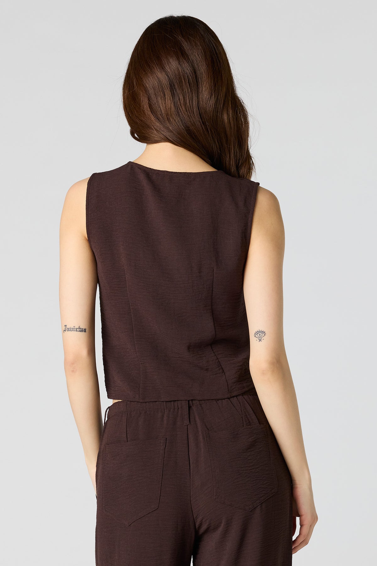 Alt View 2. Flowy Button-Up Vest - Brown