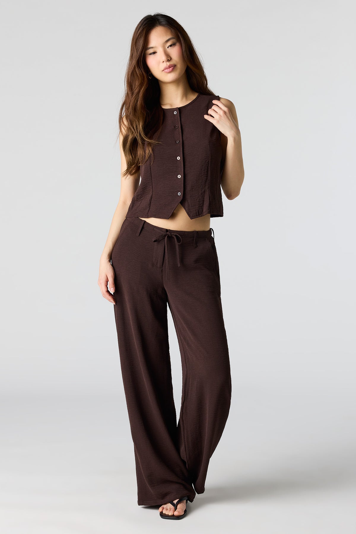 Alt View 3. Flowy Button-Up Vest - Brown