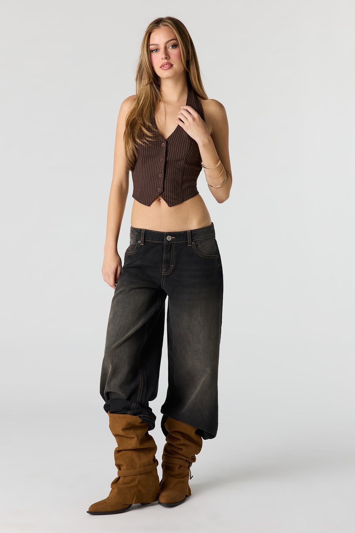 Alt View 3. Halter Vest - Medium Brown