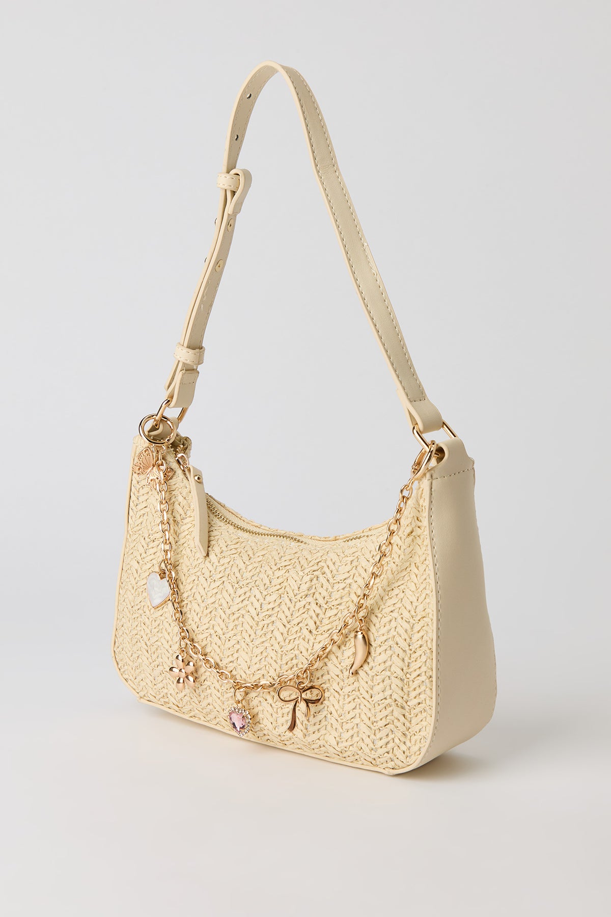 Alt View 2. Raffia Charm Shoulder Bag - Natural