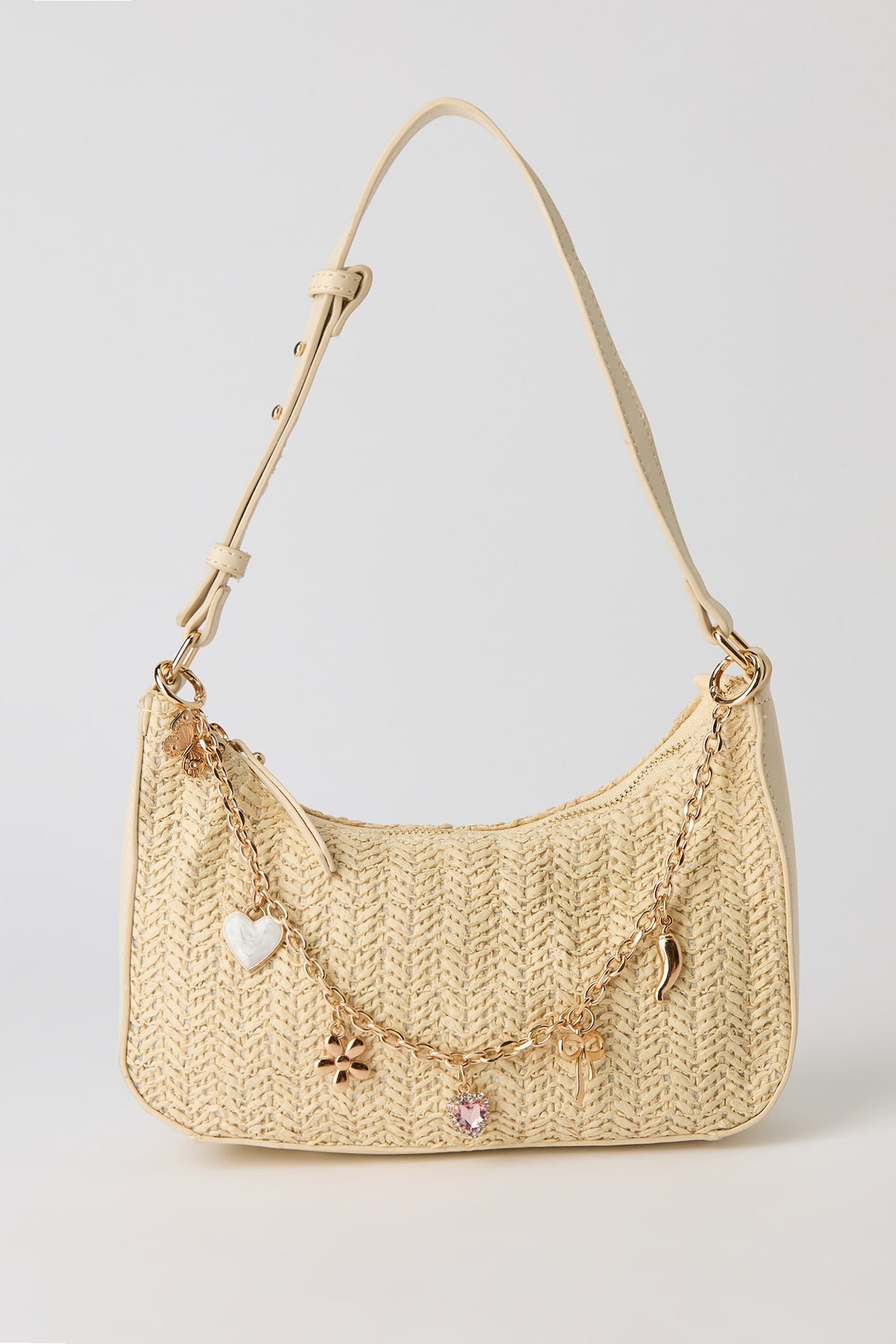 Raffia Charm Shoulder Bag - Natural