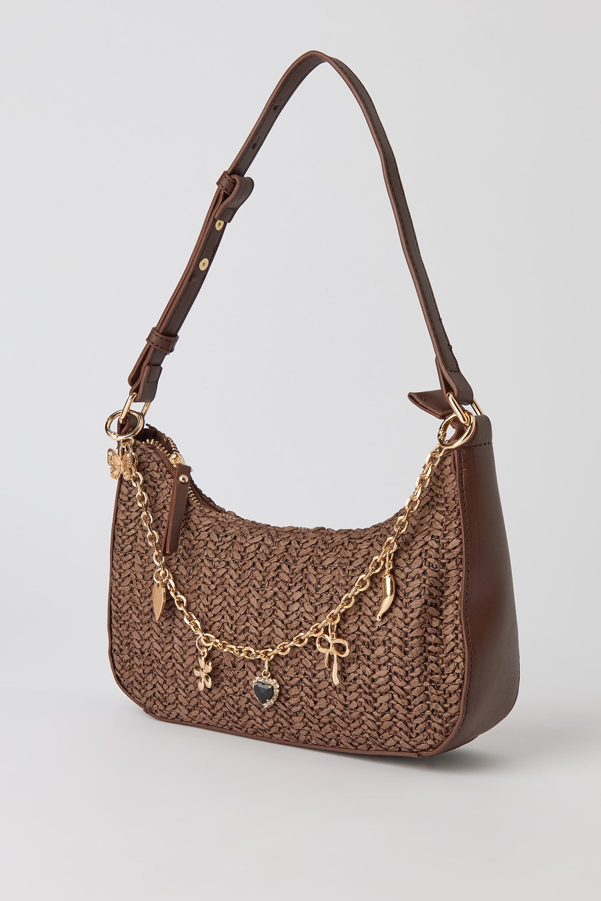 Alt View 2. Raffia Charm Shoulder Bag - Brown