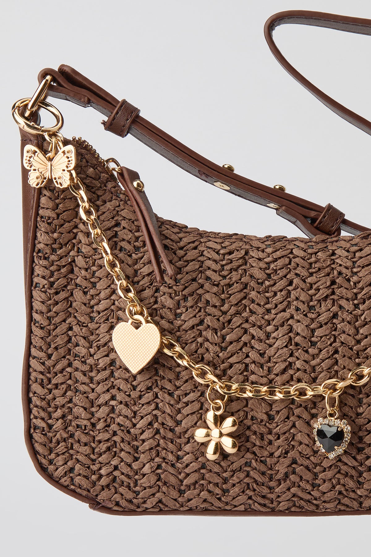 Alt View 3. Raffia Charm Shoulder Bag - Brown