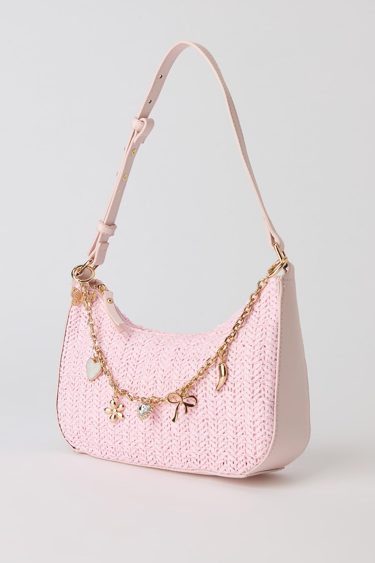 Alt View 2. Raffia Charm Shoulder Bag - Pink