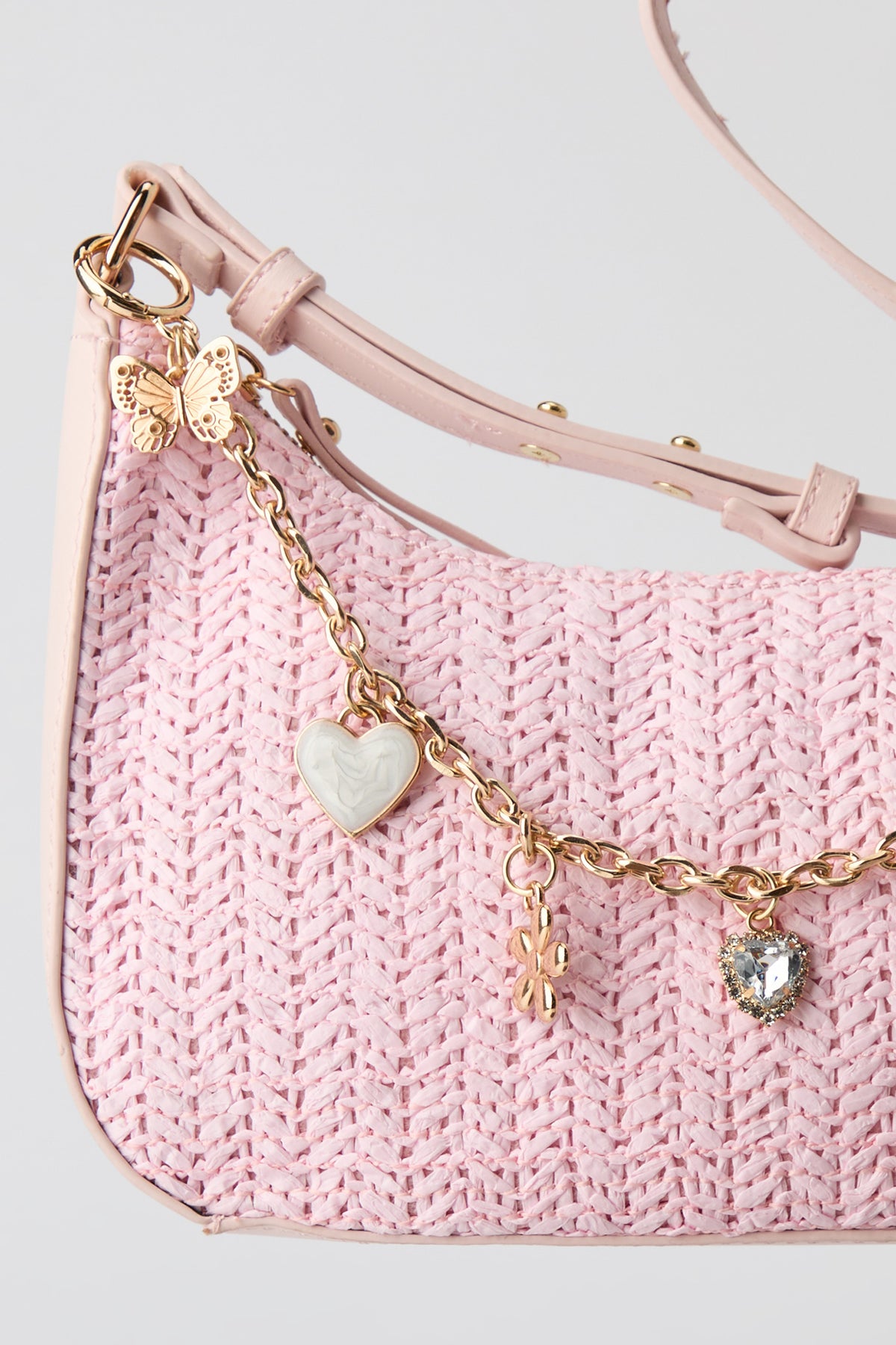 Alt View 3. Raffia Charm Shoulder Bag - Pink