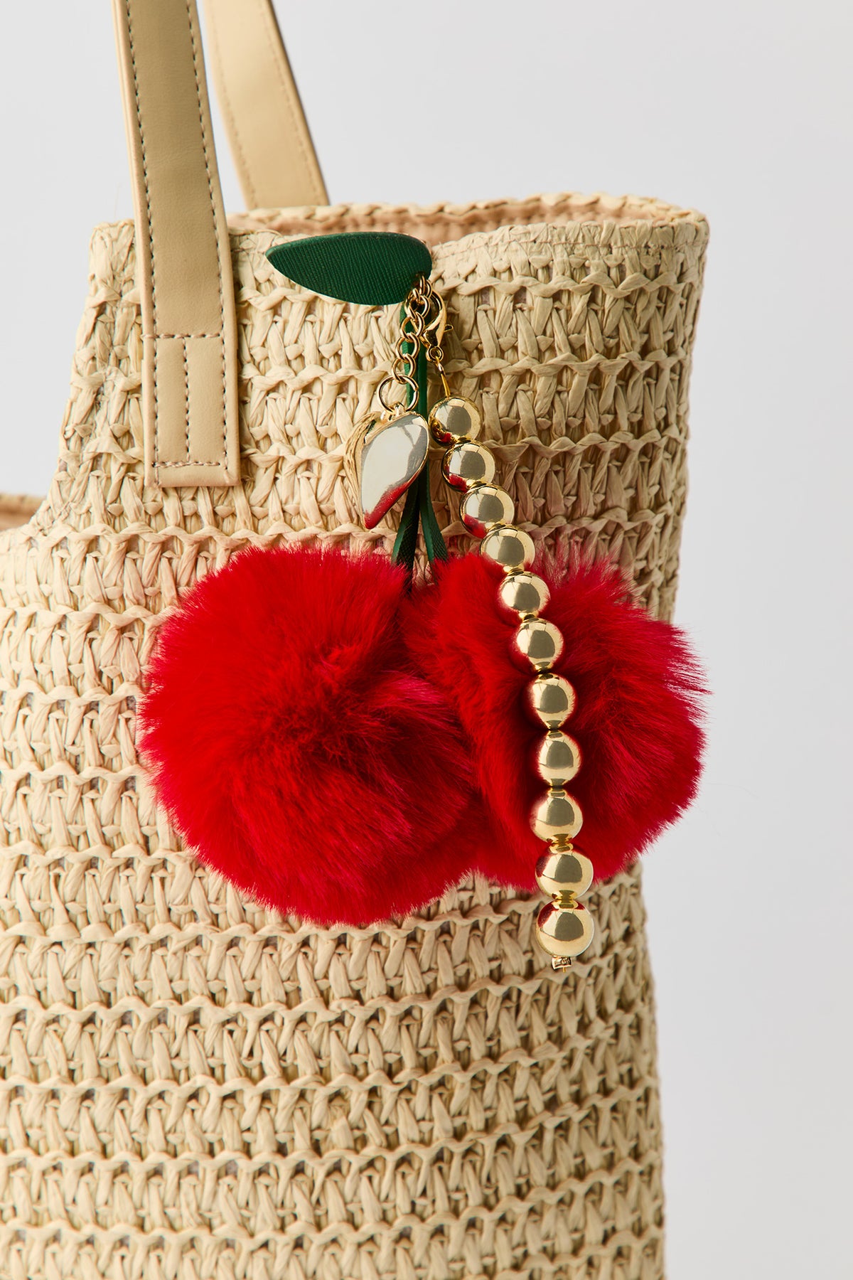 Alt View 3. Straw Tote Bag with Keychain - Beige