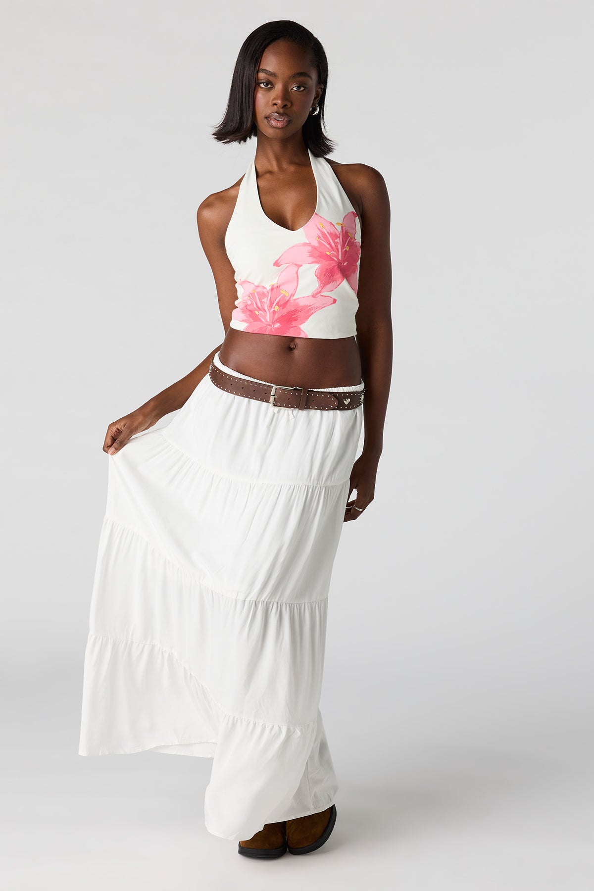 Alt View 3. Graphic Halter Top - Ivory