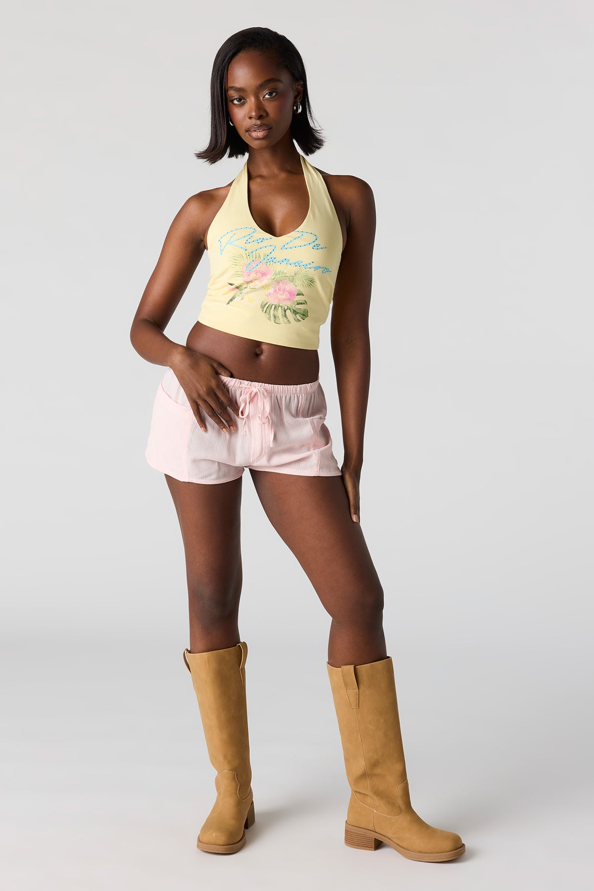 Alt View 3. Graphic Halter Top - Yellow