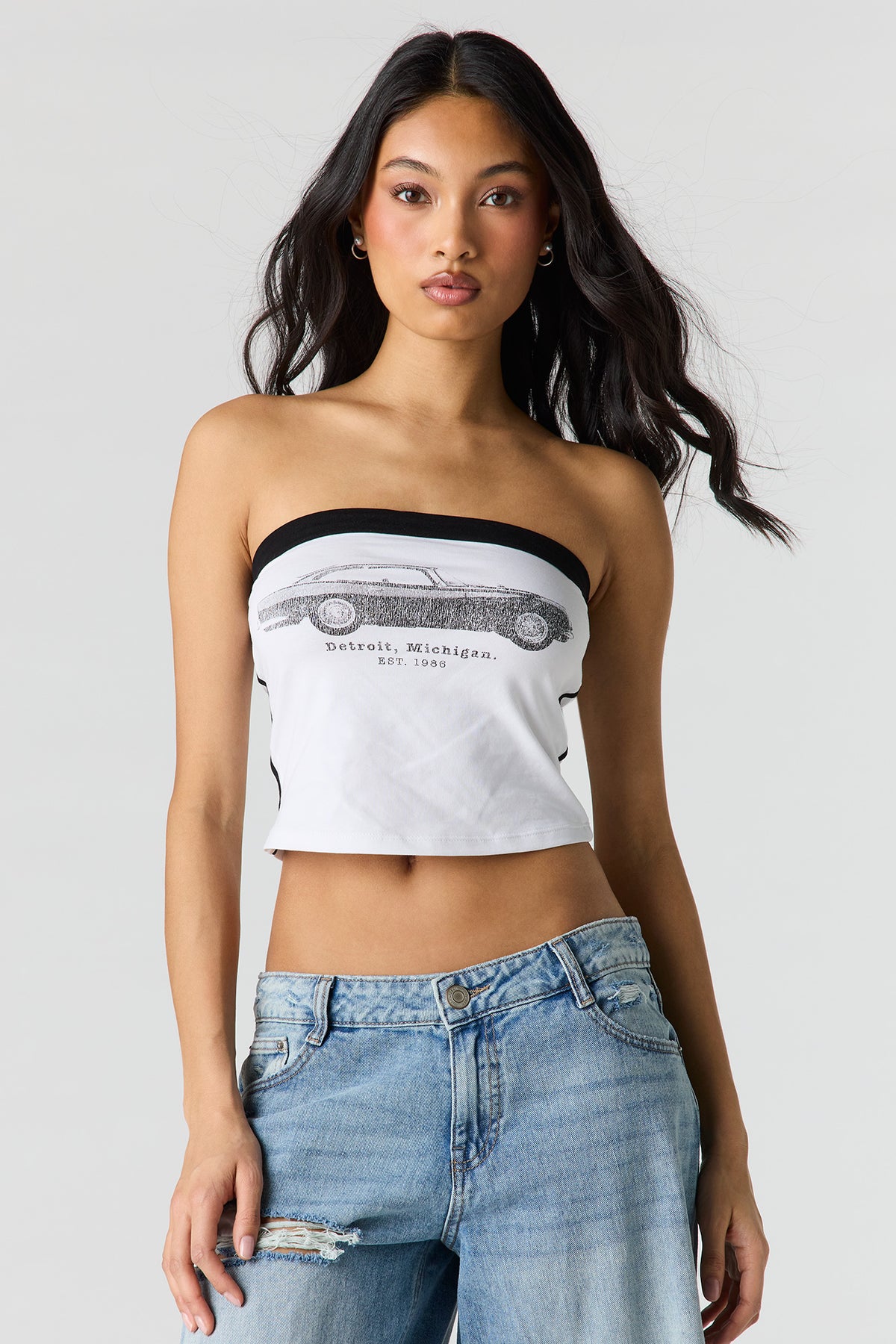 Contrast Graphic Tube Top - White