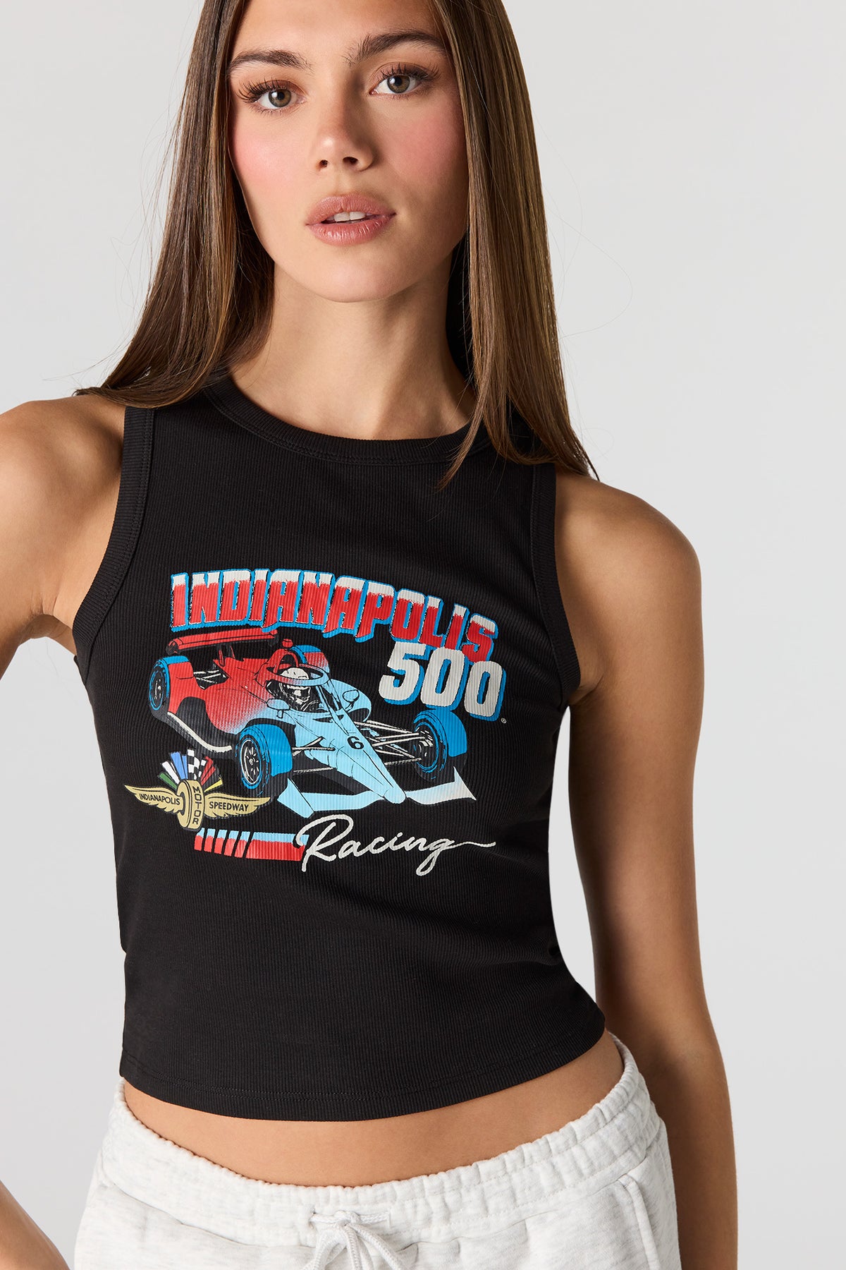 Alt View 4. Racing Graphic Ribbed Tank - Black