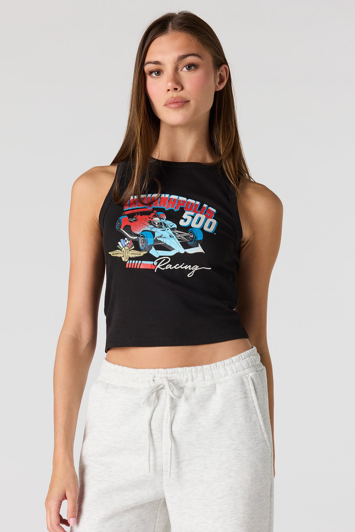 Racing Graphic Ribbed Tank - Black