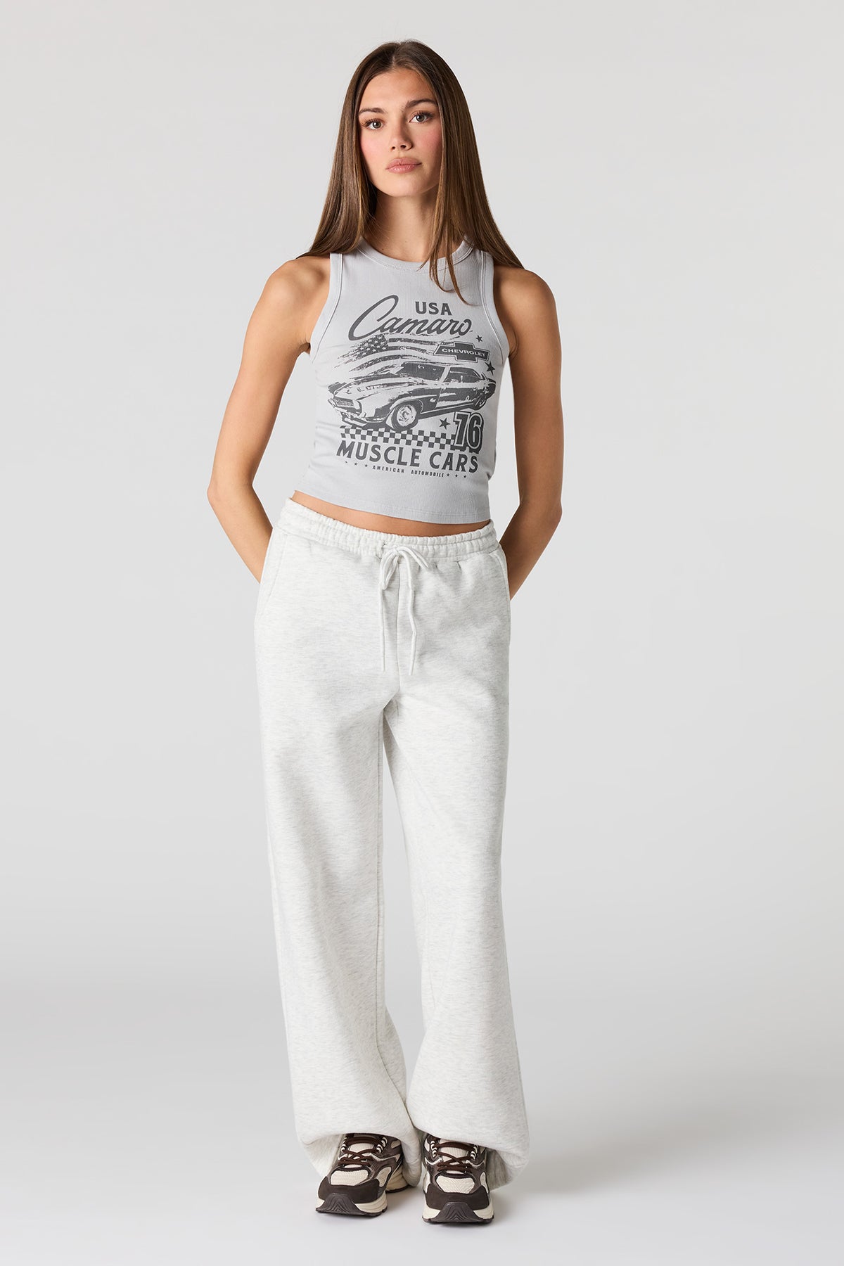 Alt View 3. Racing Graphic Ribbed Tank - Dark Grey