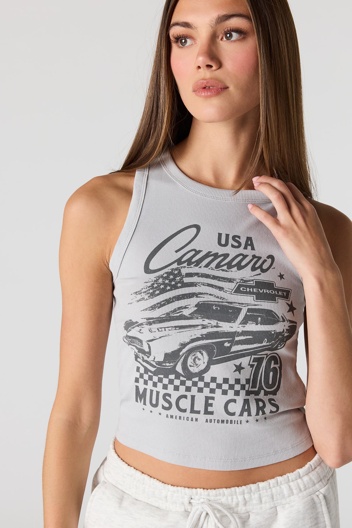 Alt View 4. Racing Graphic Ribbed Tank - Dark Grey