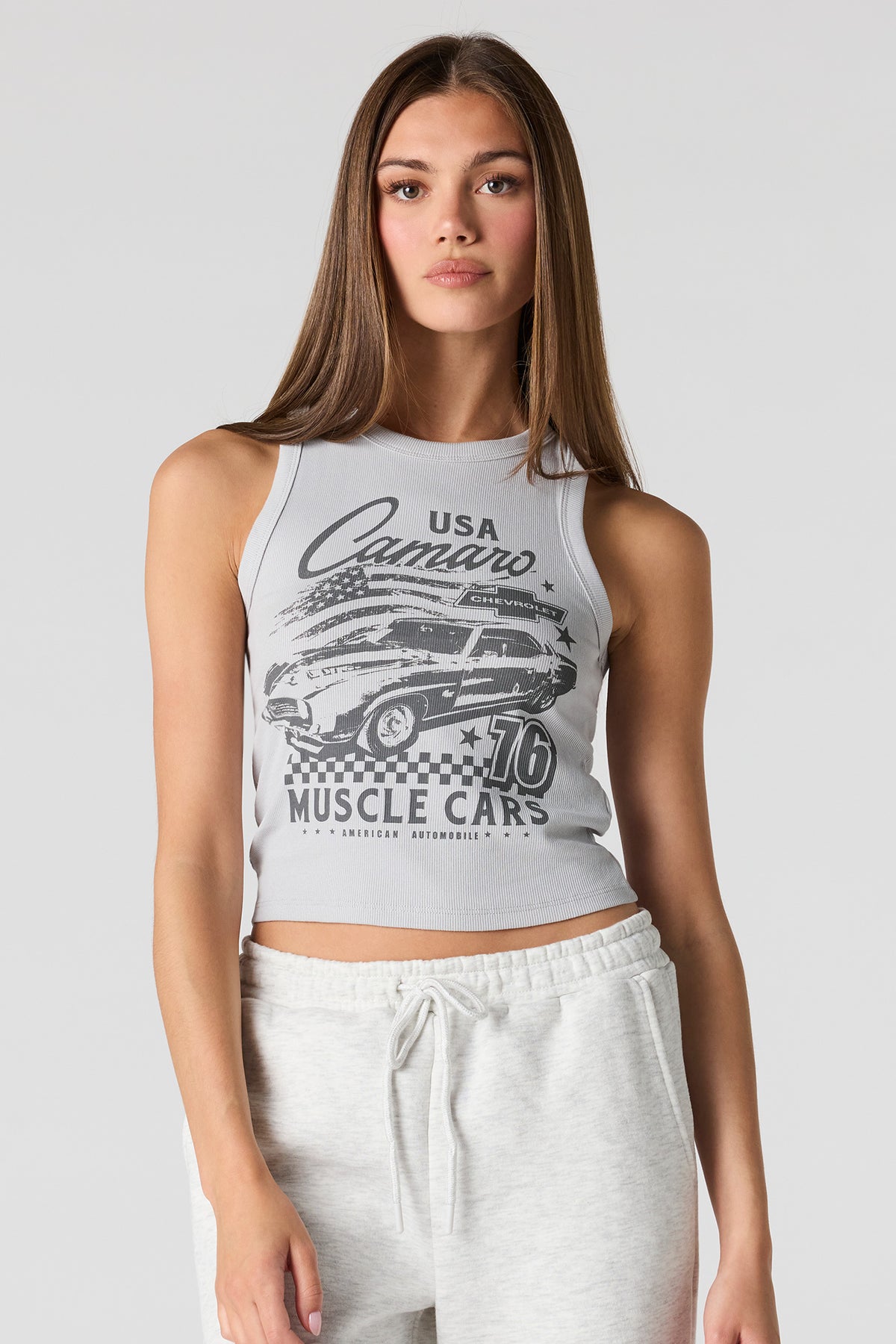 Racing Graphic Ribbed Tank - Dark Grey