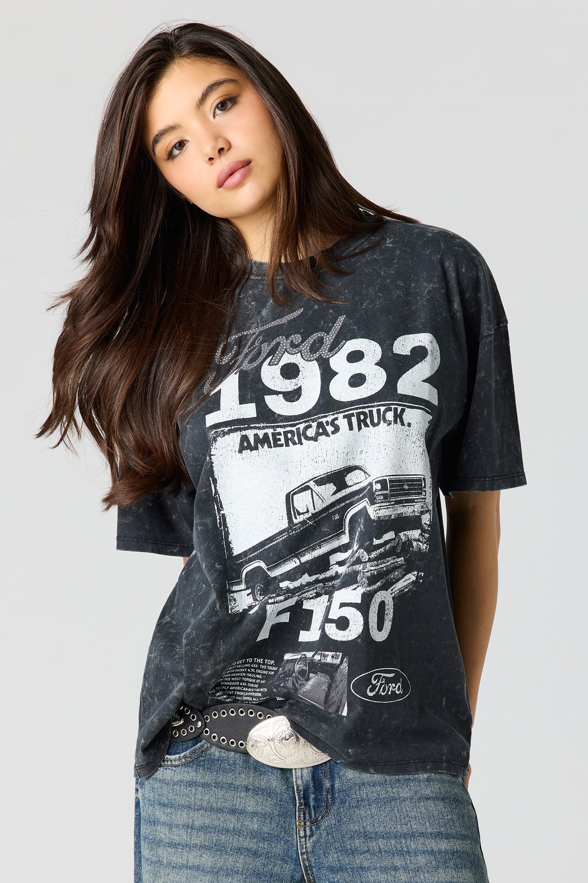 Ford Rhinestone Graphic T-Shirt - Charcoal