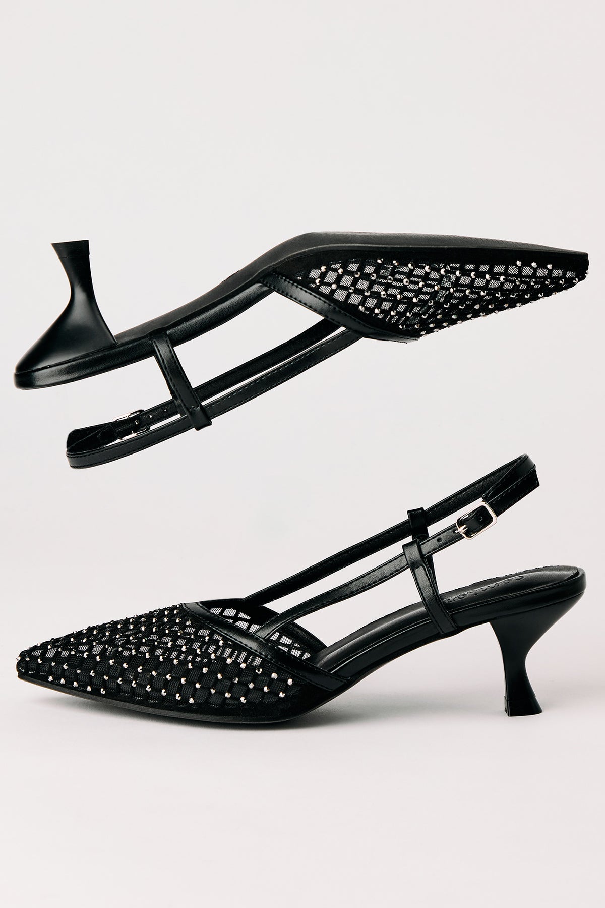 Vue alternative 4. Escarpins à talons bobine à enfiler en filet avec pierres du Rhin