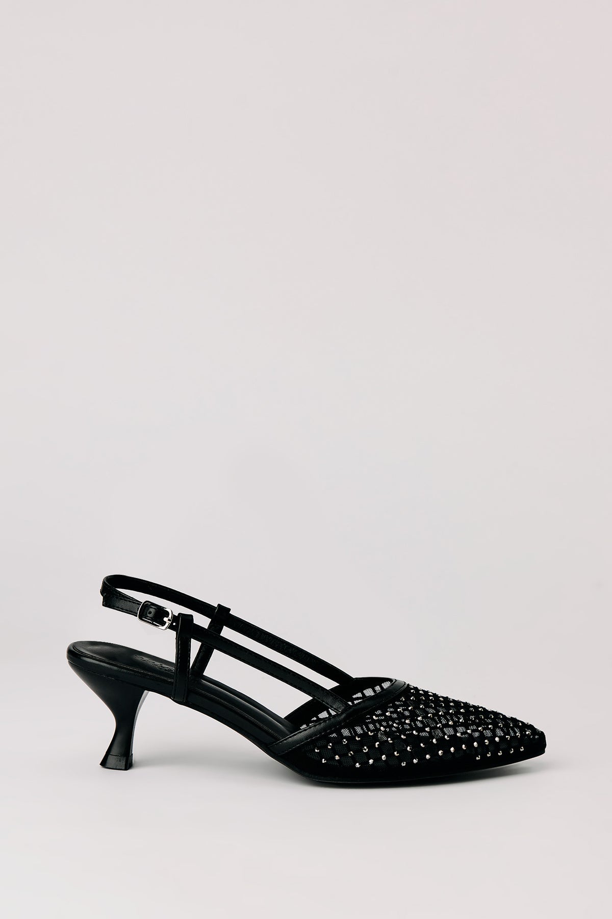 Escarpins à talons bobine à enfiler en filet avec pierres du Rhin