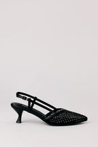 Escarpins à talons bobine à enfiler en filet avec pierres du Rhin