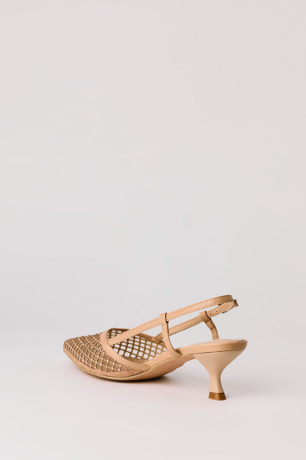 Alt View 4. Mesh Rhinestone Kitten Heeled Slingback - Natural