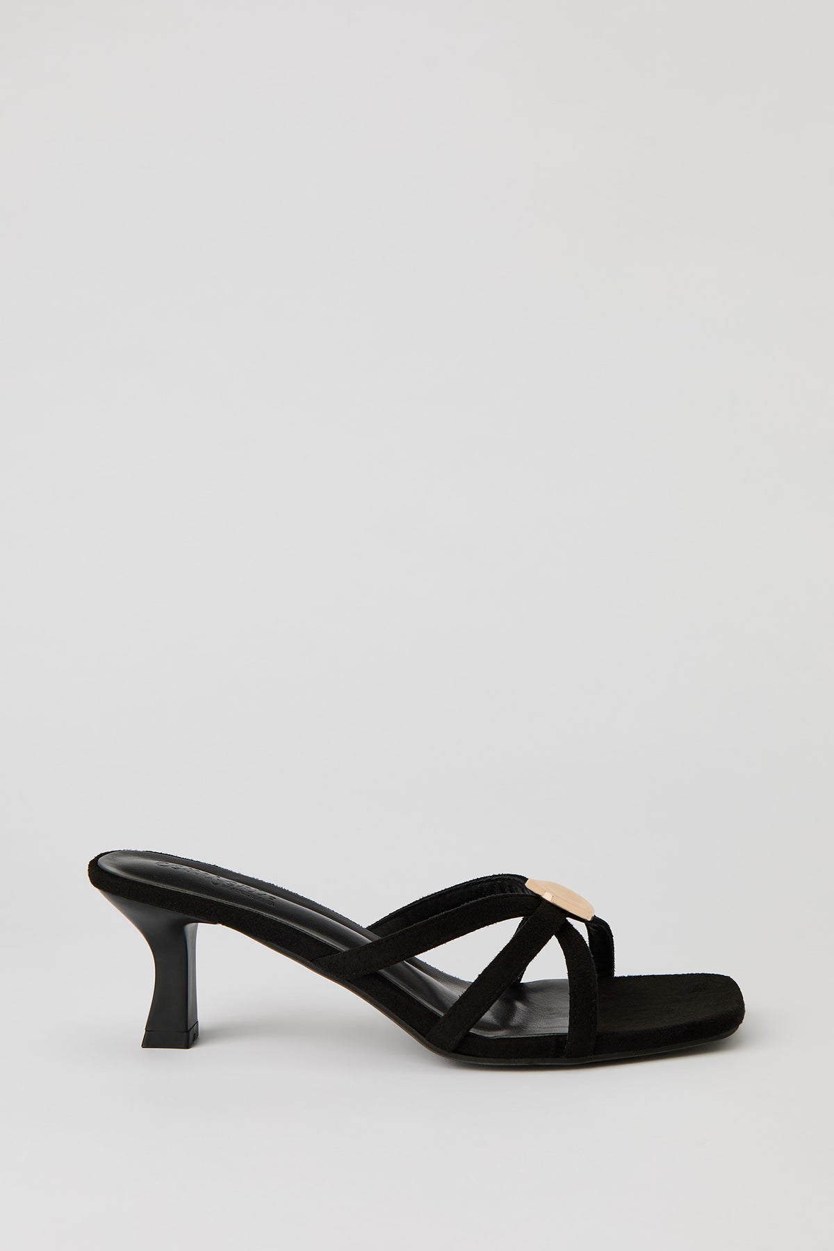 Metal Detail Strappy Kitten Heel - Black