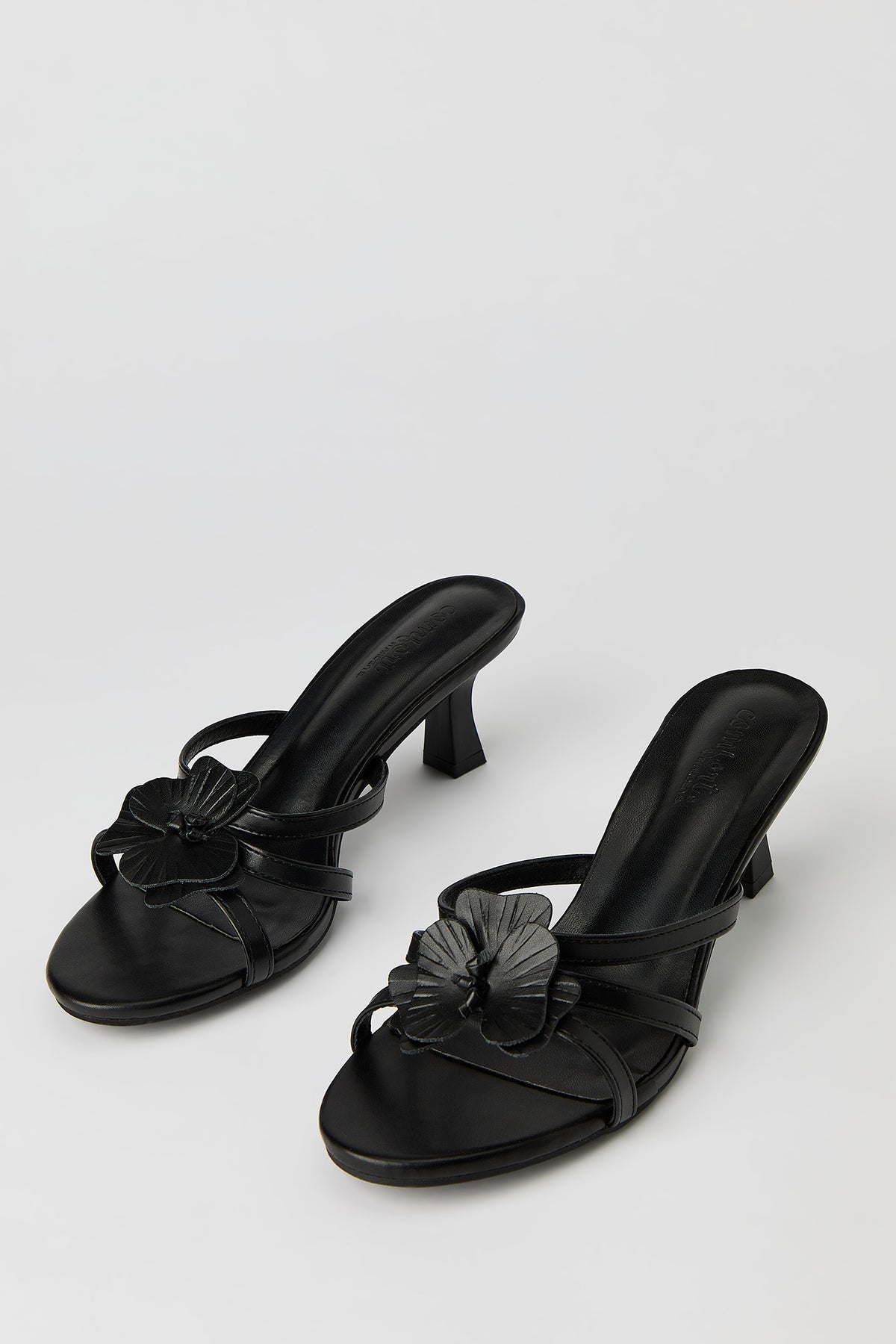 Alt View 2. Faux Leather Flower Strappy Kitten Heel - Black