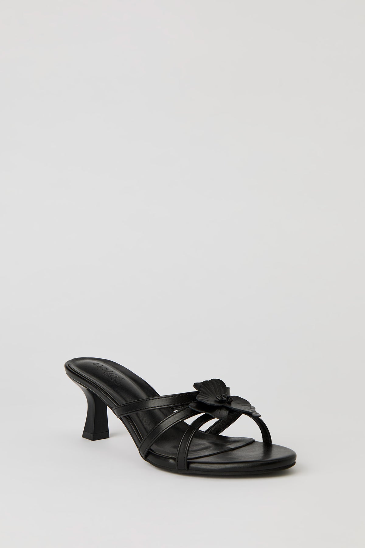 Alt View 3. Faux Leather Flower Strappy Kitten Heel - Black